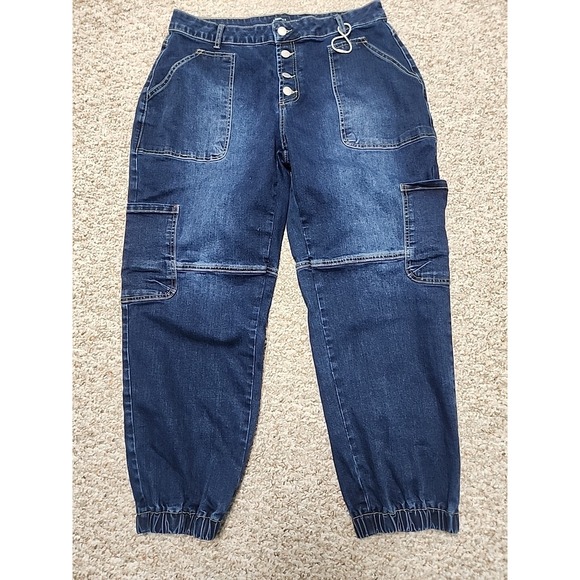 Flamingals Pants - Flamingals Womens Cargo Jogger Jeans Mid Rise Multi Pocket Denim XXL New
